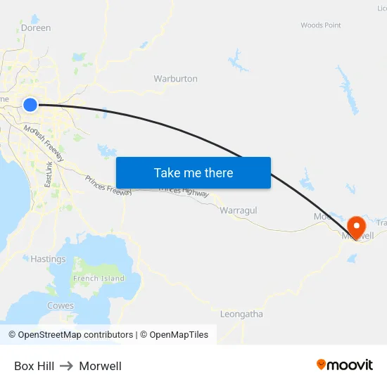 Box Hill to Morwell map