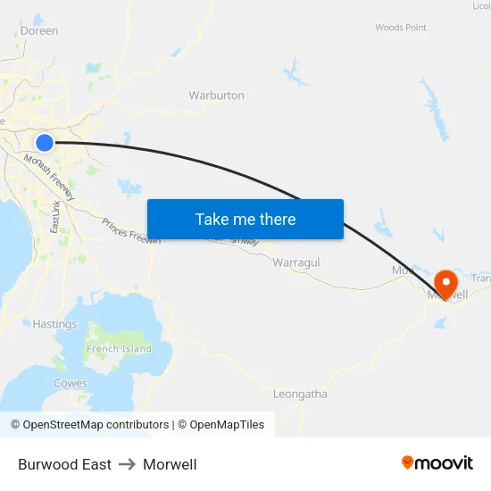 Burwood East to Morwell map