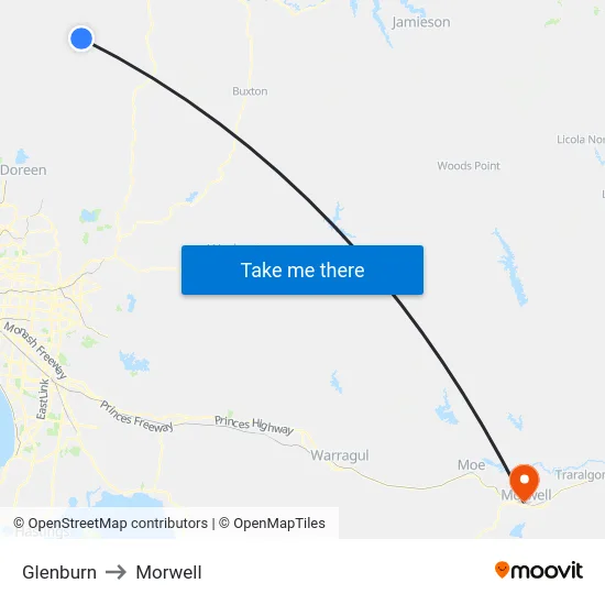 Glenburn to Morwell map