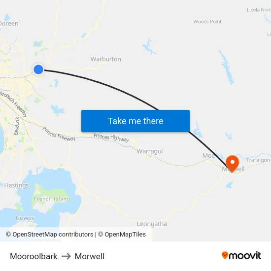 Mooroolbark to Morwell map