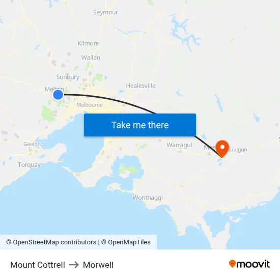 Mount Cottrell to Morwell map