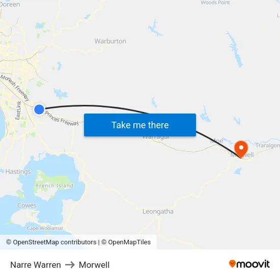 Narre Warren to Morwell map