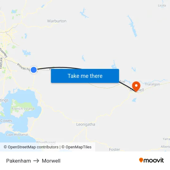 Pakenham to Morwell map
