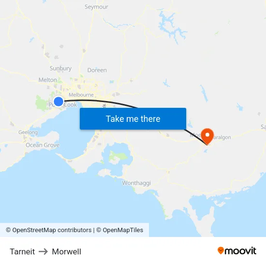 Tarneit to Morwell map