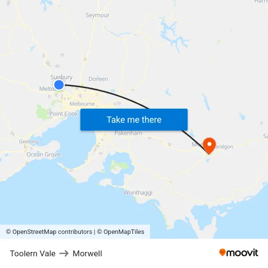 Toolern Vale to Morwell map