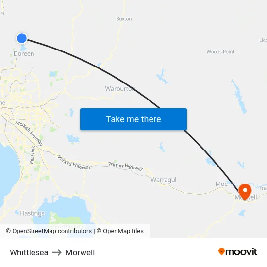 Whittlesea to Morwell map