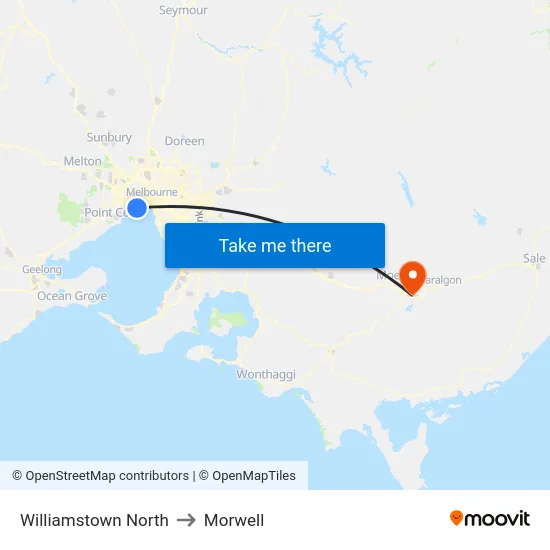 Williamstown North to Morwell map