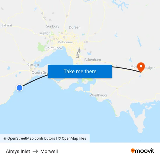 Aireys Inlet to Morwell map