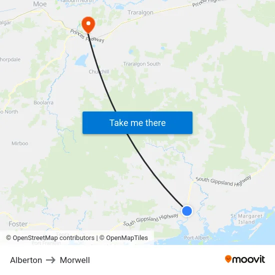 Alberton to Morwell map