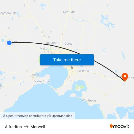 Alfredton to Morwell map