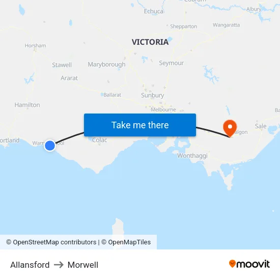 Allansford to Morwell map