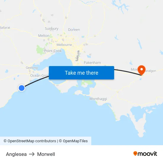 Anglesea to Morwell map
