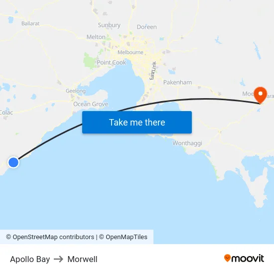 Apollo Bay to Morwell map