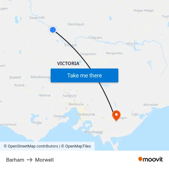 Barham to Morwell map