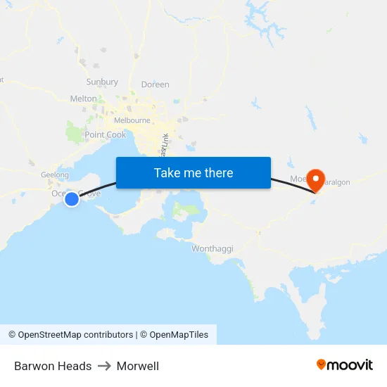 Barwon Heads to Morwell map