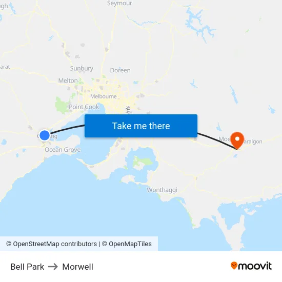 Bell Park to Morwell map