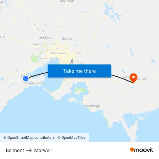 Belmont to Morwell map