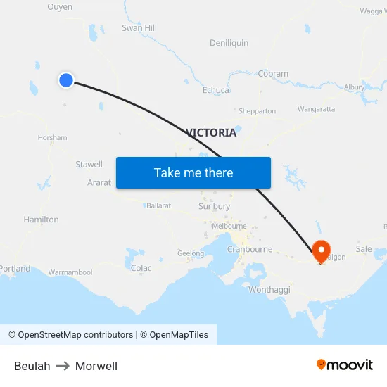 Beulah to Morwell map