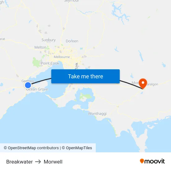 Breakwater to Morwell map