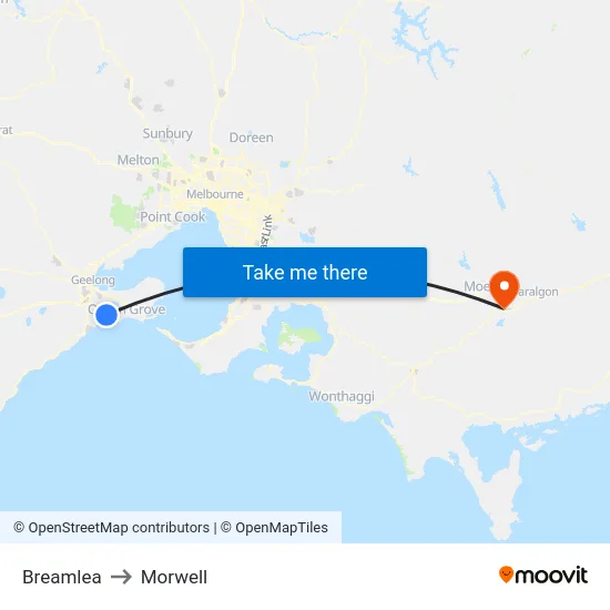 Breamlea to Morwell map