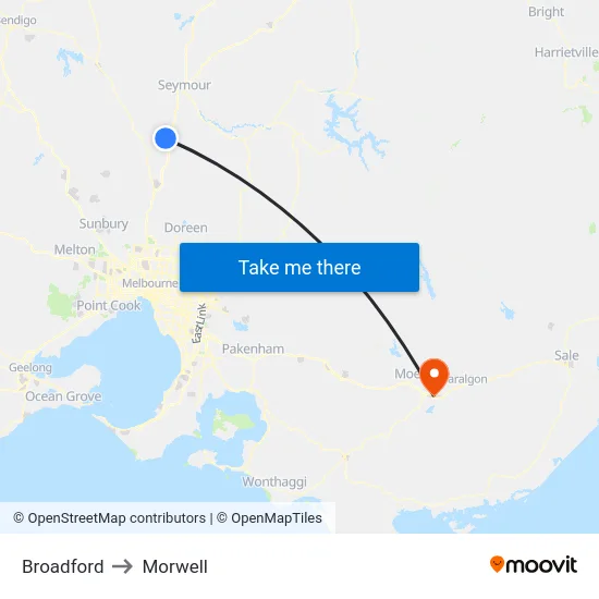 Broadford to Morwell map