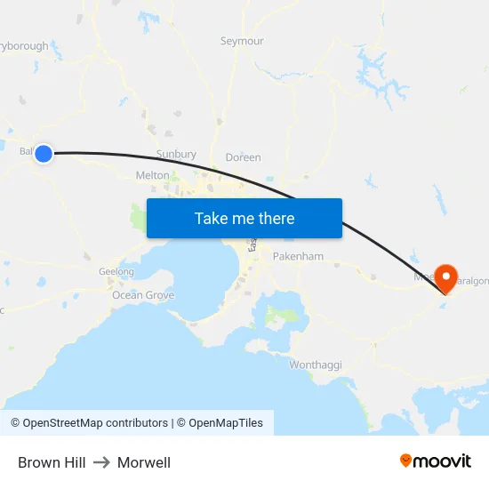 Brown Hill to Morwell map