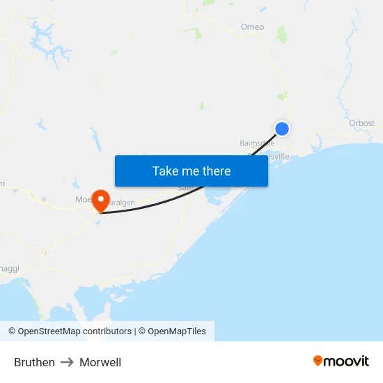 Bruthen to Morwell map