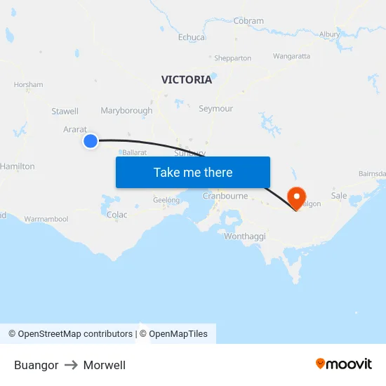 Buangor to Morwell map
