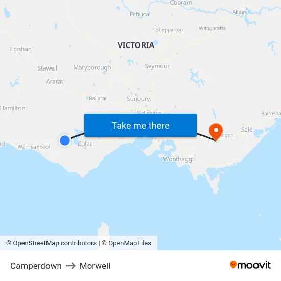Camperdown to Morwell map