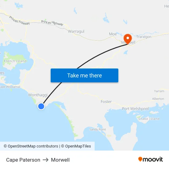 Cape Paterson to Morwell map