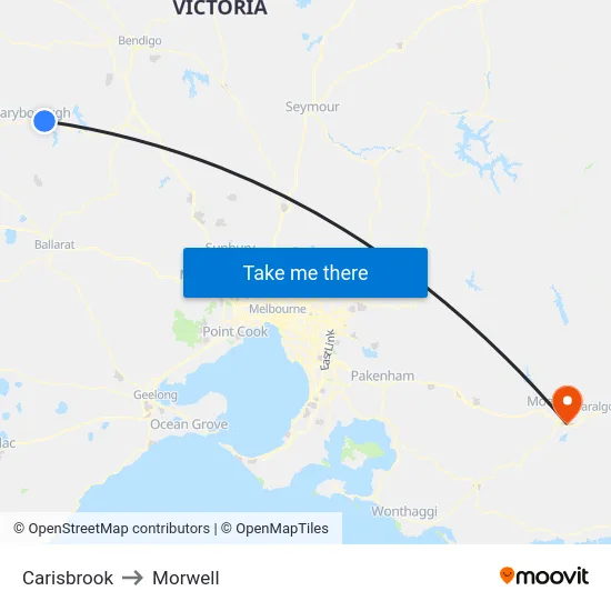 Carisbrook to Morwell map