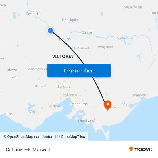 Cohuna to Morwell map