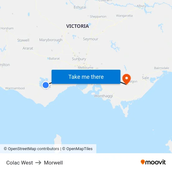 Colac West to Morwell map