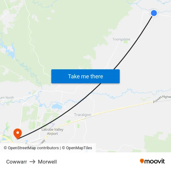Cowwarr to Morwell map