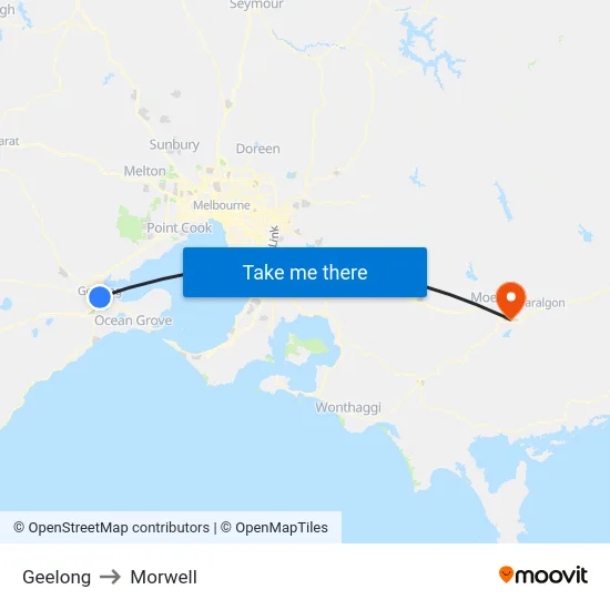 Geelong to Morwell map