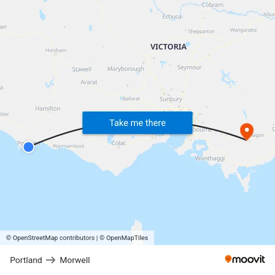 Portland to Morwell map