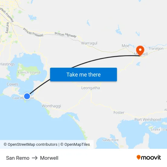 San Remo to Morwell map