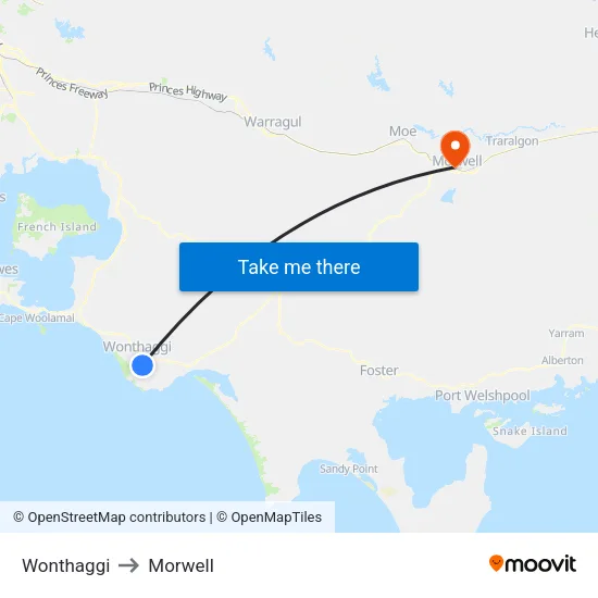 Wonthaggi to Morwell map