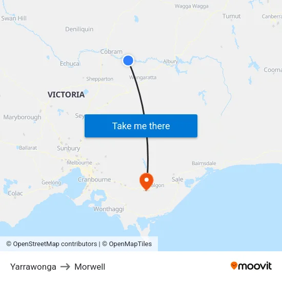 Yarrawonga to Morwell map