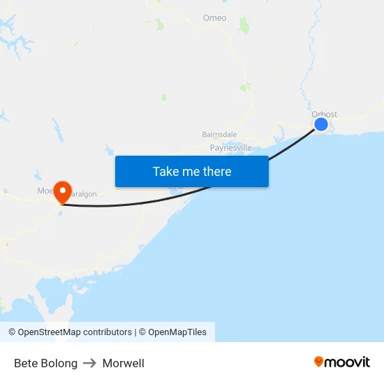 Bete Bolong to Morwell map