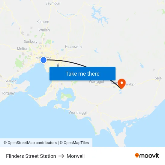 Flinders Street Station to Morwell map