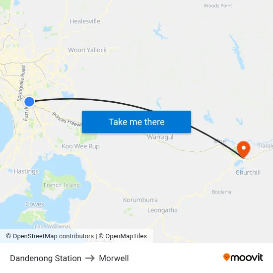 Dandenong Station to Morwell map