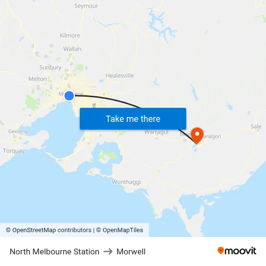 North Melbourne Station to Morwell map
