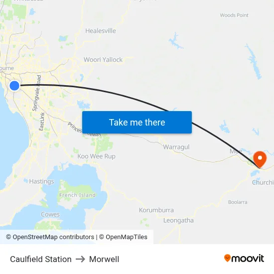 Caulfield Station to Morwell map