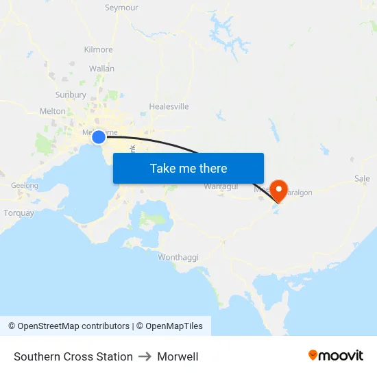Southern Cross Station to Morwell map