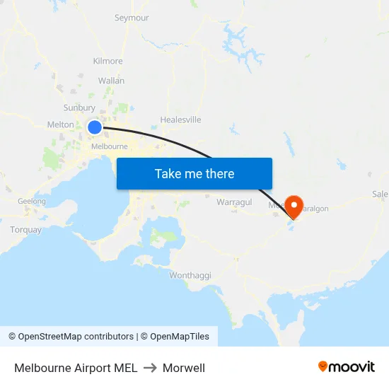 Melbourne Airport MEL to Morwell map
