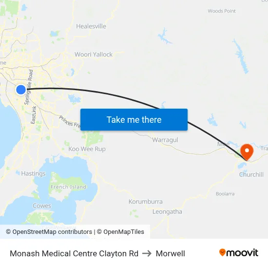 Monash Medical Centre Clayton Rd to Morwell map