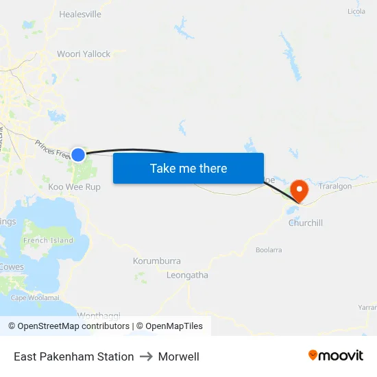 East Pakenham Station to Morwell map
