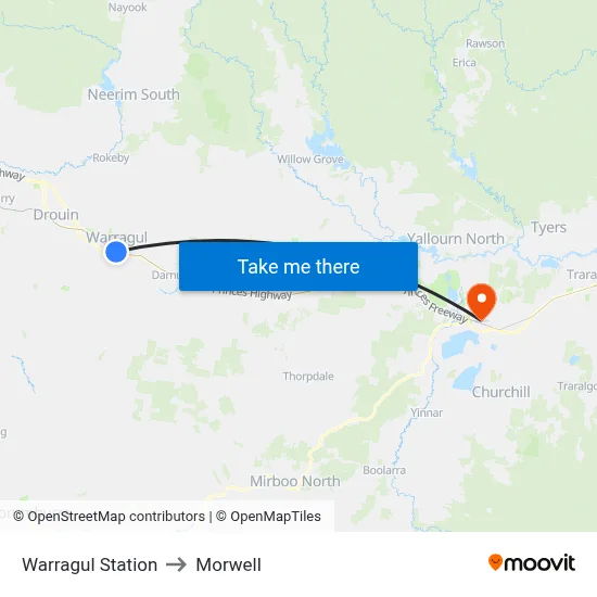 Warragul Station to Morwell map