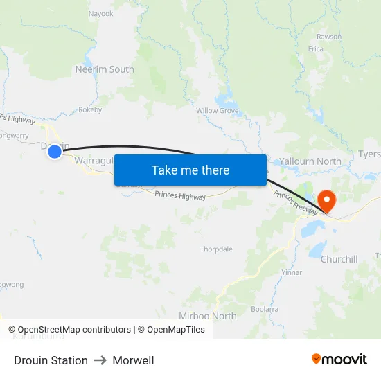 Drouin Station to Morwell map